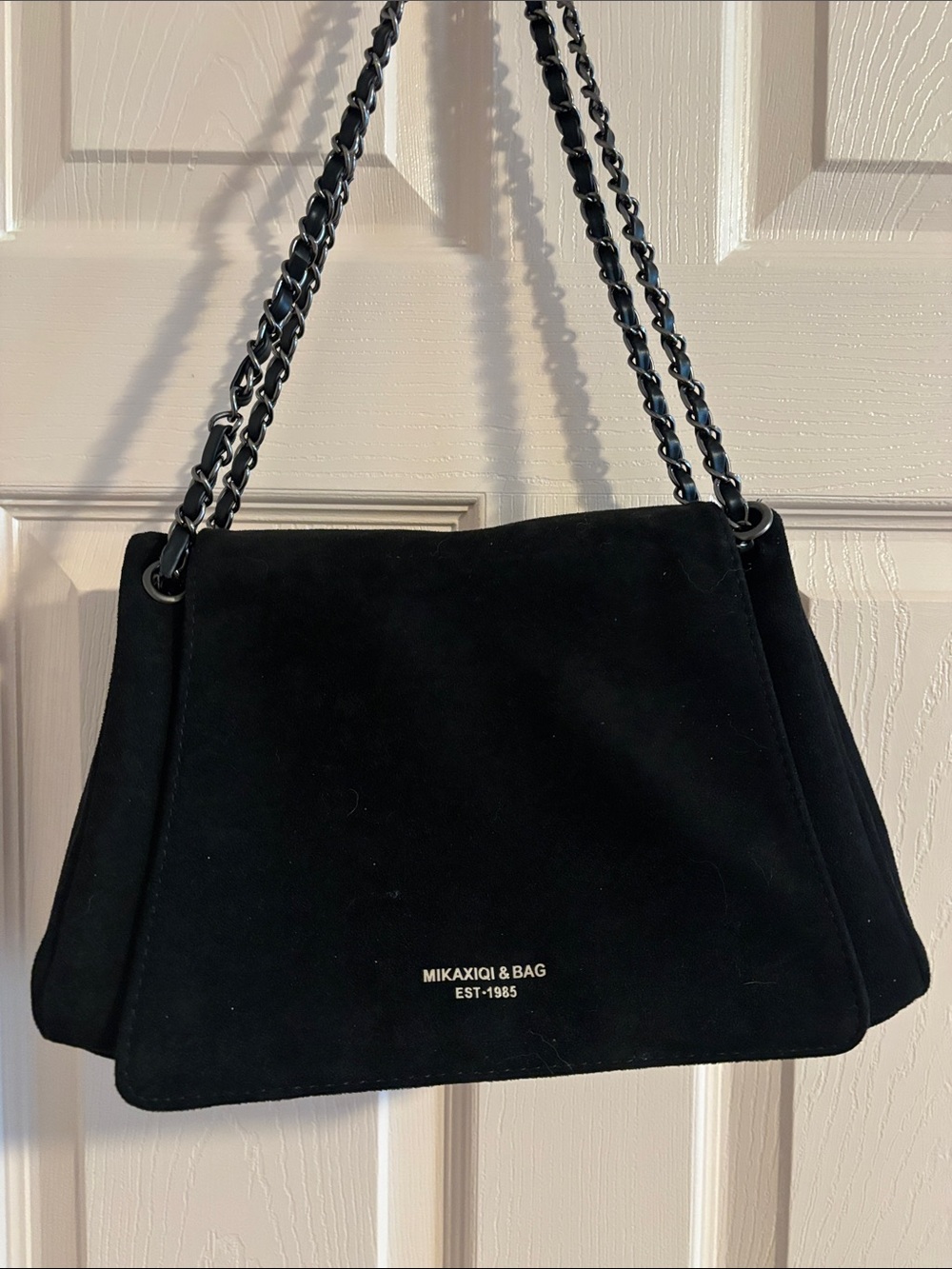 Black Suede Chain-Handle Shoulder Bag